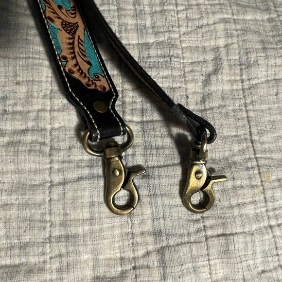 Myra Bag Leather Purse Strap Turquoise Brown Cowgirl | Tooled Western Style - Picture 6 of 6